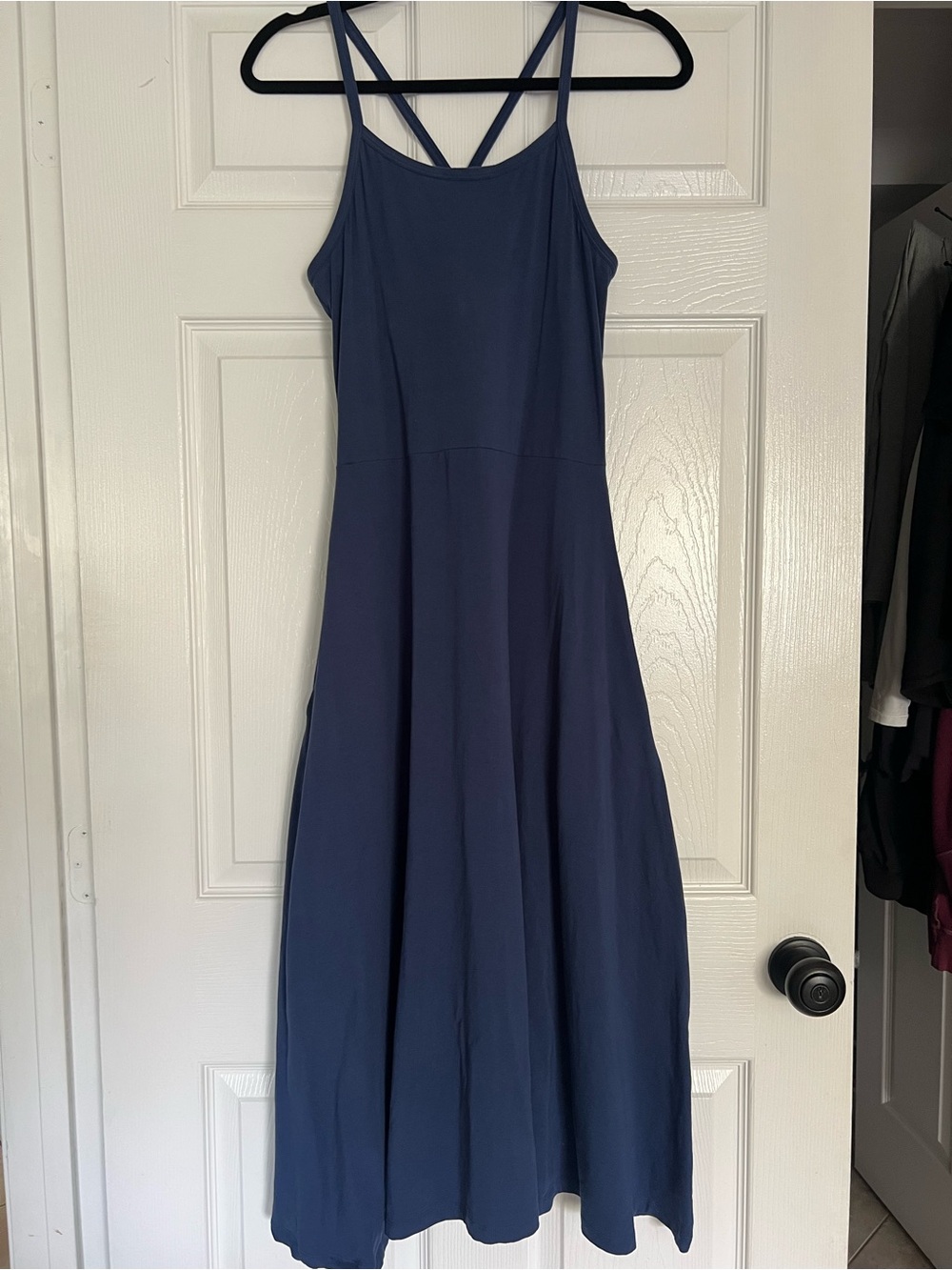 ‼️EUC: Pact Organic Fit & Flare Navy Blue Midi Dress - L